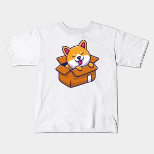 Cute Shiba Inu Dog Playing In The Box Cartoon Kids T-Shirt